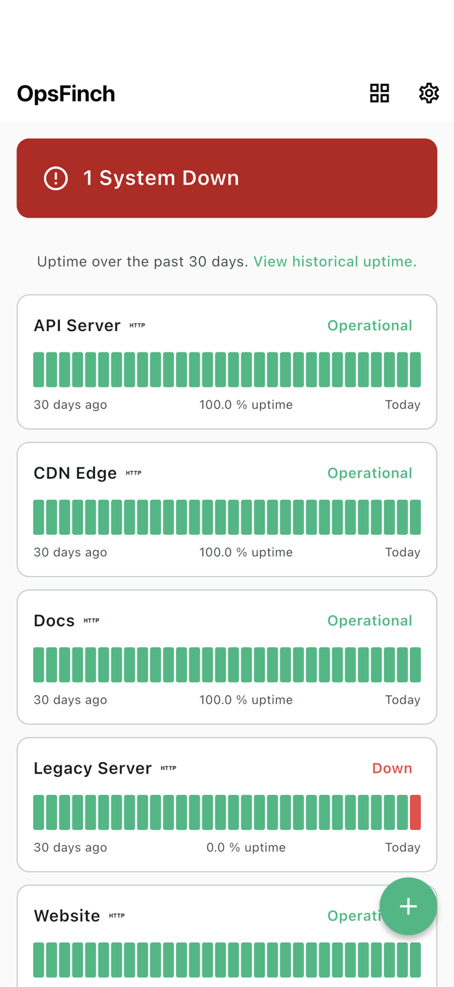 OpsFinch — status dashboard